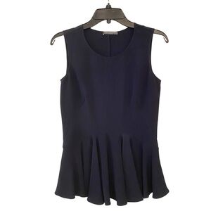 Alexander McQueen Navy Blue Peplum Top 100% Silk Blouse Sleeveless Size S